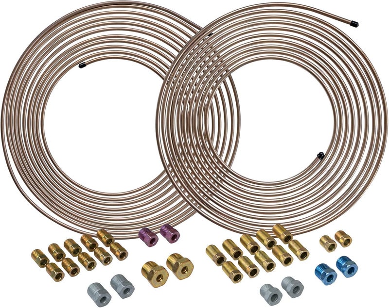 4LIFETIMELINES Copper-Nickel Alloy Brake Line Tubing Coil and Fitting Kits, 3/16 & 1/4, 25 ft, 2 Kits - Image 1