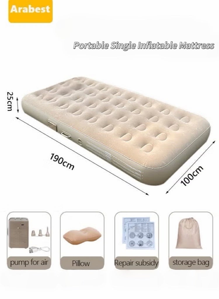 Arabest Self-Inflating Single Air Mattress | 2-Min Quick Inflation/Deflation Built-in Pump | Portable Camping Bed with Inflatable Pillow, Repair Kit & Storage Bag | High weight capacity | for Home, Travel, Guests - Image 2