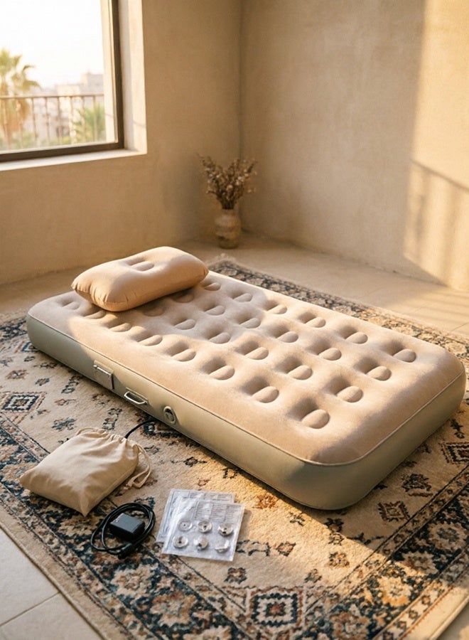 Arabest Self-Inflating Single Air Mattress | 2-Min Quick Inflation/Deflation Built-in Pump | Portable Camping Bed with Inflatable Pillow, Repair Kit & Storage Bag | High weight capacity | for Home, Travel, Guests - Image 1