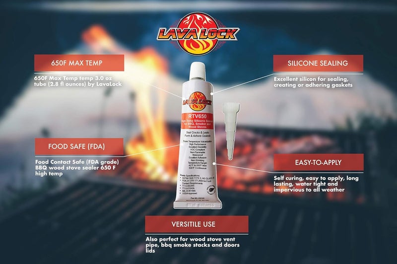 LavaLock RTV 650 F BBQ Grill Smoker Sealer Hi Temp Silicon Adhesive 3 oz. (2.8 Fluid Ounce) - Image 1