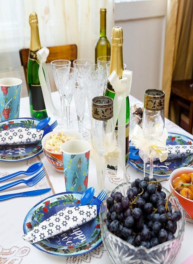 FillTouch مجموعة أدوات حفلة فصح FillTouch 168 قطعة لـ 24 ضيفًا، تشمل أطباق ورقية وأكواب ومناشف وسكاكين وشوك وملاعق بلاستيكية، مجموعة أدوات مائدة سدر لحفلة عائلية في فصح (كلاسيكي) - Image 4