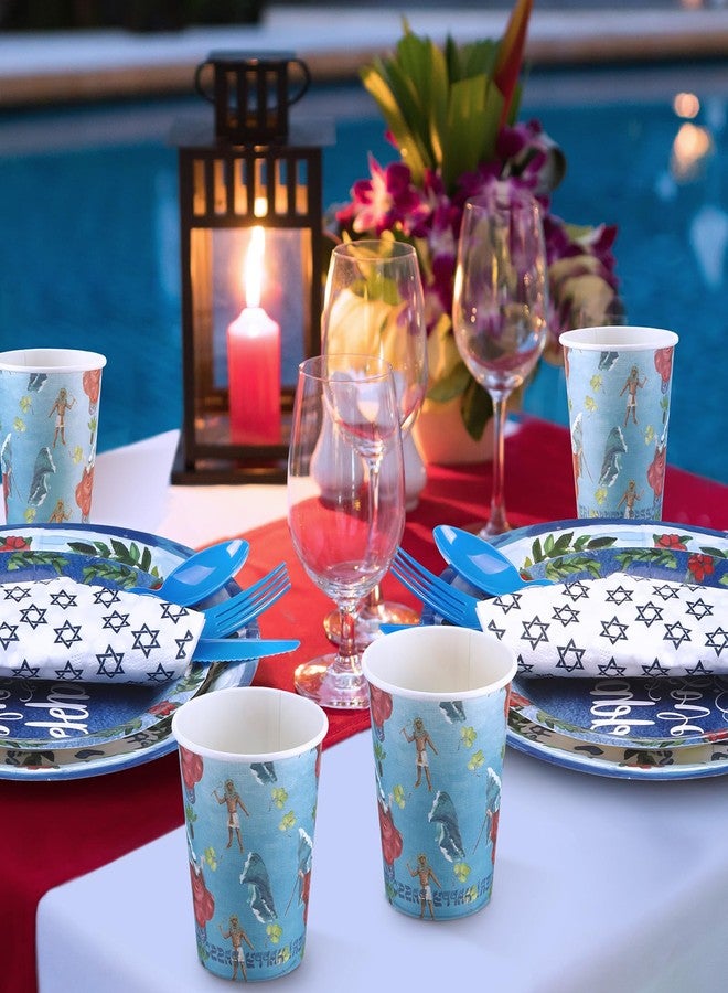 FillTouch مجموعة أدوات حفلة فصح FillTouch 168 قطعة لـ 24 ضيفًا، تشمل أطباق ورقية وأكواب ومناشف وسكاكين وشوك وملاعق بلاستيكية، مجموعة أدوات مائدة سدر لحفلة عائلية في فصح (كلاسيكي) - Image 5