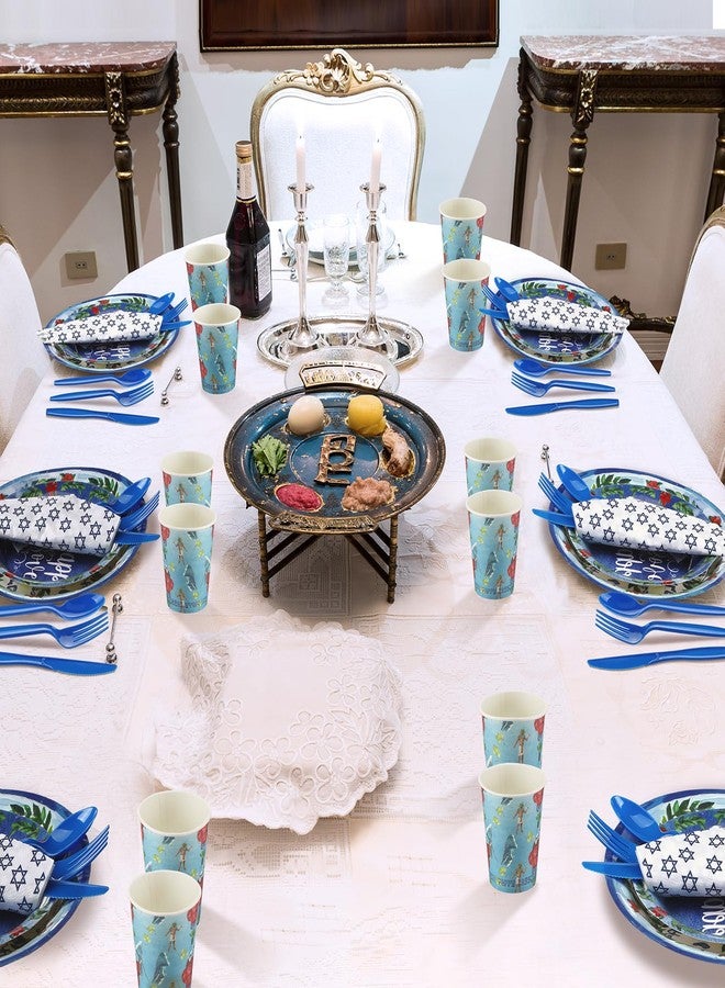 FillTouch مجموعة أدوات حفلة فصح FillTouch 168 قطعة لـ 24 ضيفًا، تشمل أطباق ورقية وأكواب ومناشف وسكاكين وشوك وملاعق بلاستيكية، مجموعة أدوات مائدة سدر لحفلة عائلية في فصح (كلاسيكي) - Image 3