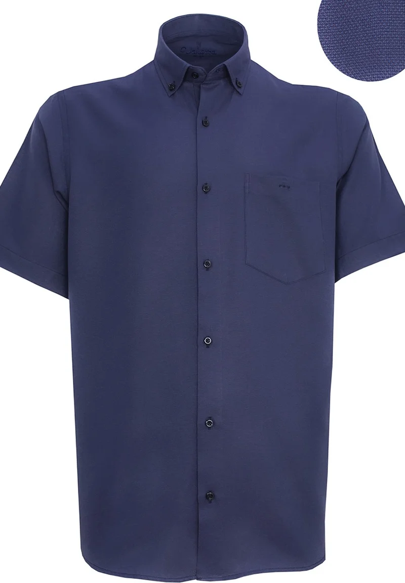 فاريتا Men's Navy Blue Short Sleeve Classic Cut Collar Buttoned Cotton Satin Shirt
