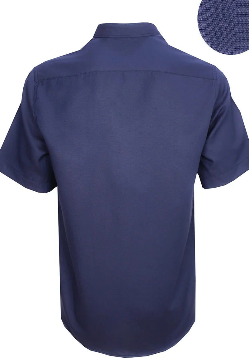 فاريتا Men's Navy Blue Short Sleeve Classic Cut Collar Buttoned Cotton Satin Shirt
