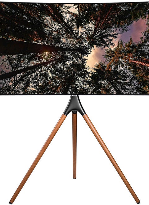 SKY-TOUCH 45"-65" TV Stand Easel with Tripod Base, Height Adjustable Swivel TV Floor Stand, Dark Walnut Legs,for LED LCD Screens, Max VESA 600x400mm, 77lbs Capacity,(Install Manual Included)