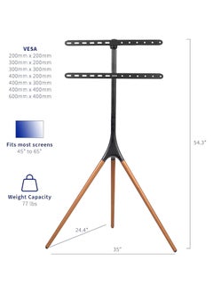 SKY-TOUCH SKY-TOUCH 45"-65" TV Stand Easel with Tripod Base, Height Adjustable Swivel TV Floor Stand, Dark Walnut Legs,for LED LCD Screens, Max VESA 600x400mm, 77lbs Capacity,(Install Manual Included)  - Image 2