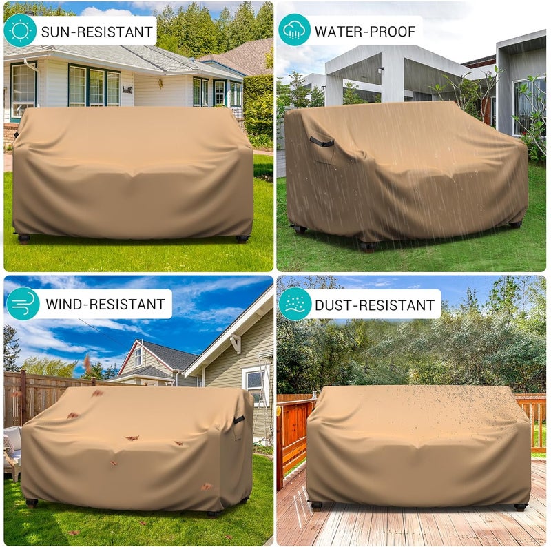 BROSYDA Patio Sofa Cover Waterproof - Heavy Duty 2-Seater Outdoor Couch Cover, Patio Furniture Covers with Air Vent and Handles, 60" L ×42" D×30" H, Brown - Image 5