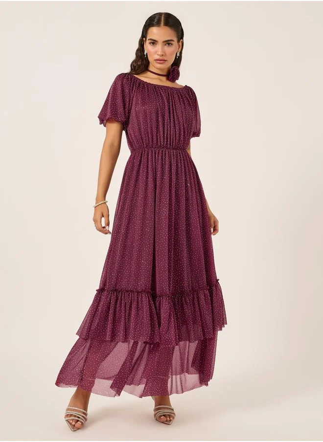 ستايلي Styli Embellished Balloon Sleeves A-Line Maxi Dress