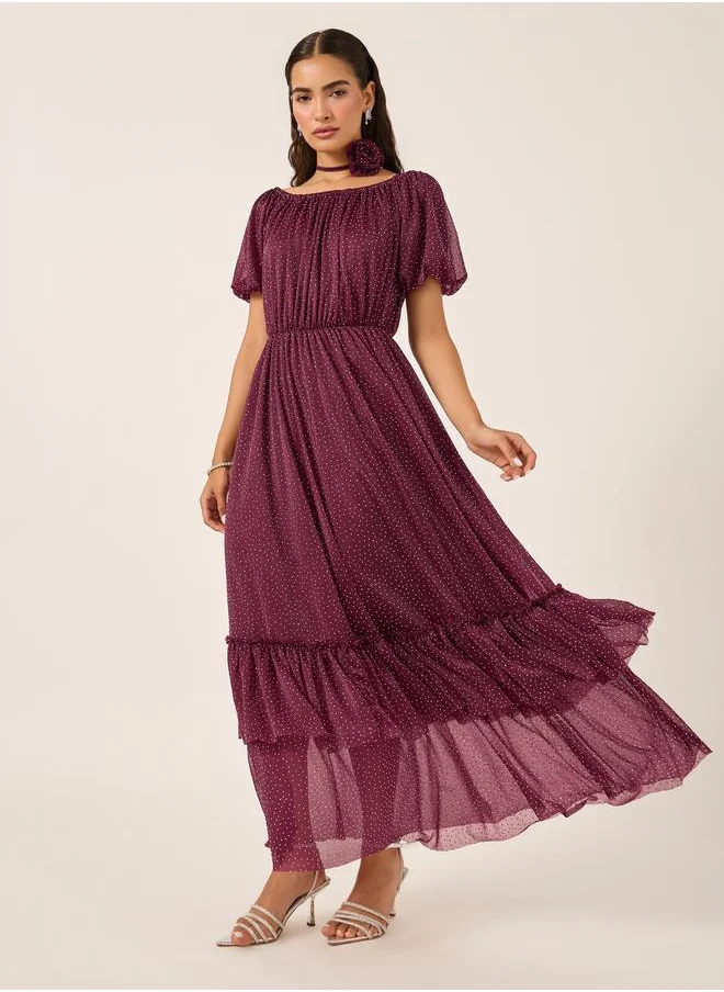 ستايلي Styli Embellished Balloon Sleeves A-Line Maxi Dress