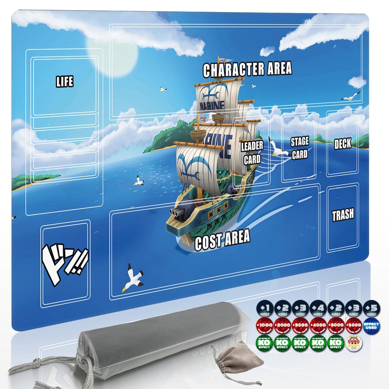 Extalas Playmat for One Piece Card Game 24x14 Inches with NonSlip Rubber Zones Design a Professional Storage Bag Included Plus a LimitedTime Gift of a Set of 20 Damage Counters Sky Ship - Image 3