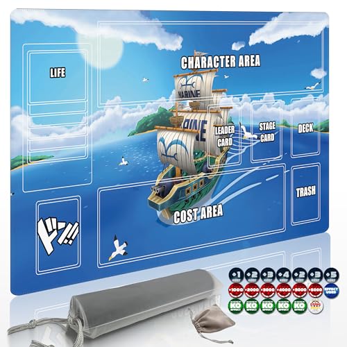 Extalas Playmat for One Piece Card Game 24x14 Inches with NonSlip Rubber Zones Design a Professional Storage Bag Included Plus a LimitedTime Gift of a Set of 20 Damage Counters Sky Ship - Image 1