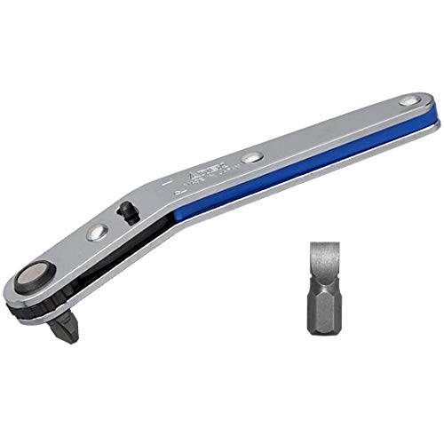 ANEX Ultra Low Profile Offset Ratcheting Screwdriver 90 Degree For Tight Area (Magnetic 2 Bits Set) Downwards Angled Head, Blue - Image 1