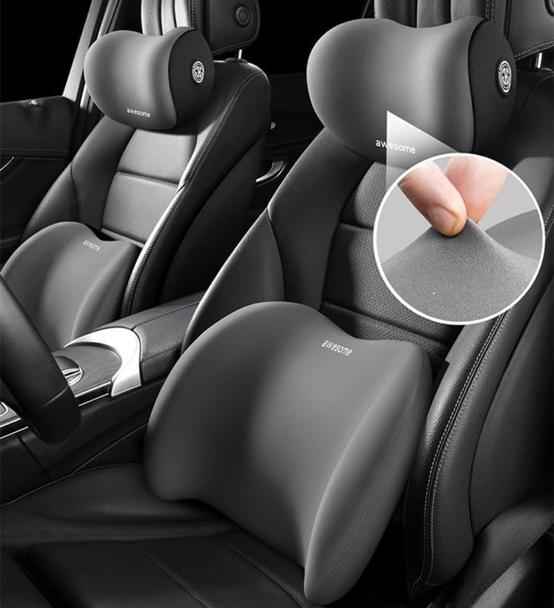 ANISTOLL ANISTOLL Car Neck and Back Cushion Lumbar Support Pillow for Office Chair and Car SeatSoftness Memory Foam Comfortable Ergonomic Design for Neck and Back Rest Pillow Brown  - Image 2