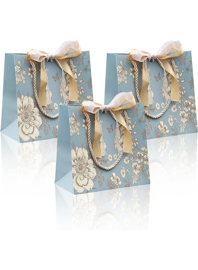 Gift Bags, Present Bags, 3PCS Gift Bag Elegant Birthday Bags for Presents Flower Print Vintage with Handles & Ribbon for Men Women Birthday Bridesmaid Wedding(25x20x12cm) - Image 1