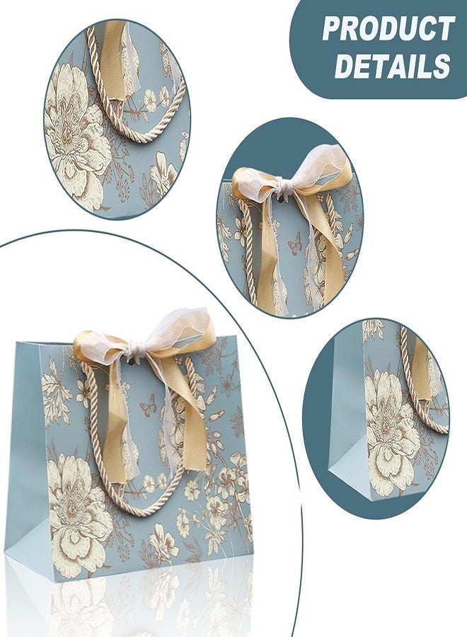 Gift Bags, Present Bags, 3PCS Gift Bag Elegant Birthday Bags for Presents Flower Print Vintage with Handles & Ribbon for Men Women Birthday Bridesmaid Wedding(25x20x12cm) - Image 3