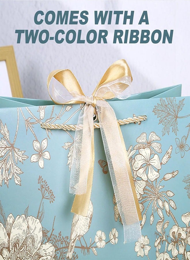 Gift Bags, Present Bags, 3PCS Gift Bag Elegant Birthday Bags for Presents Flower Print Vintage with Handles & Ribbon for Men Women Birthday Bridesmaid Wedding(25x20x12cm) - Image 4