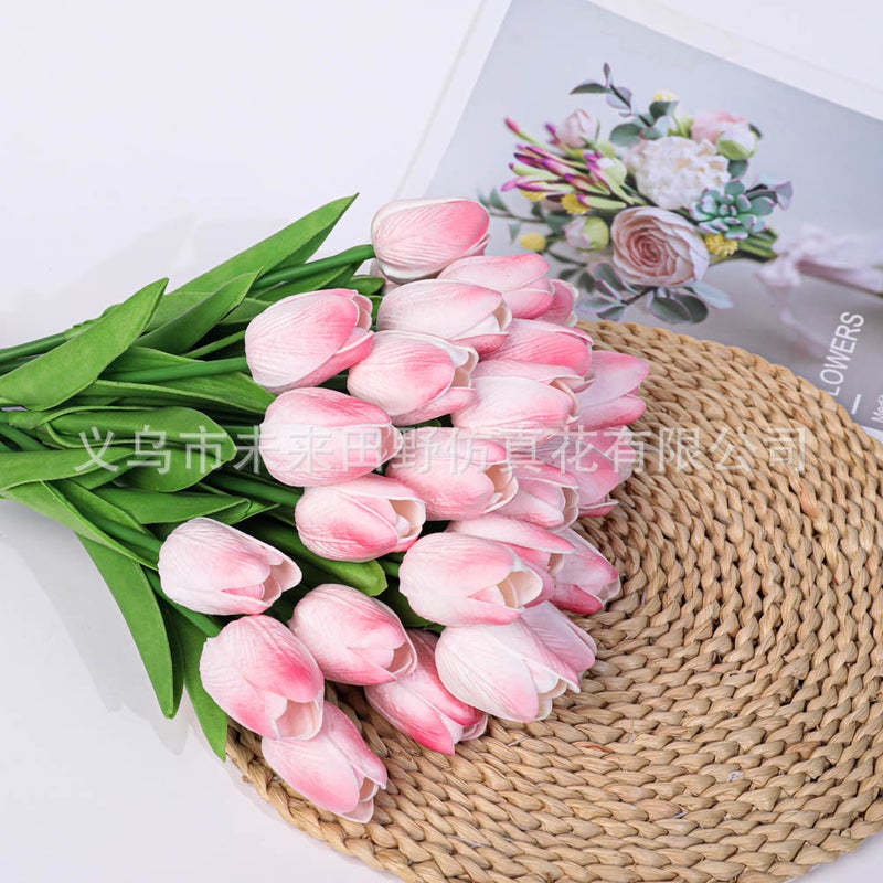 PU Tulips Artificial Bouquet Home Decor Deep Powder - Image 3