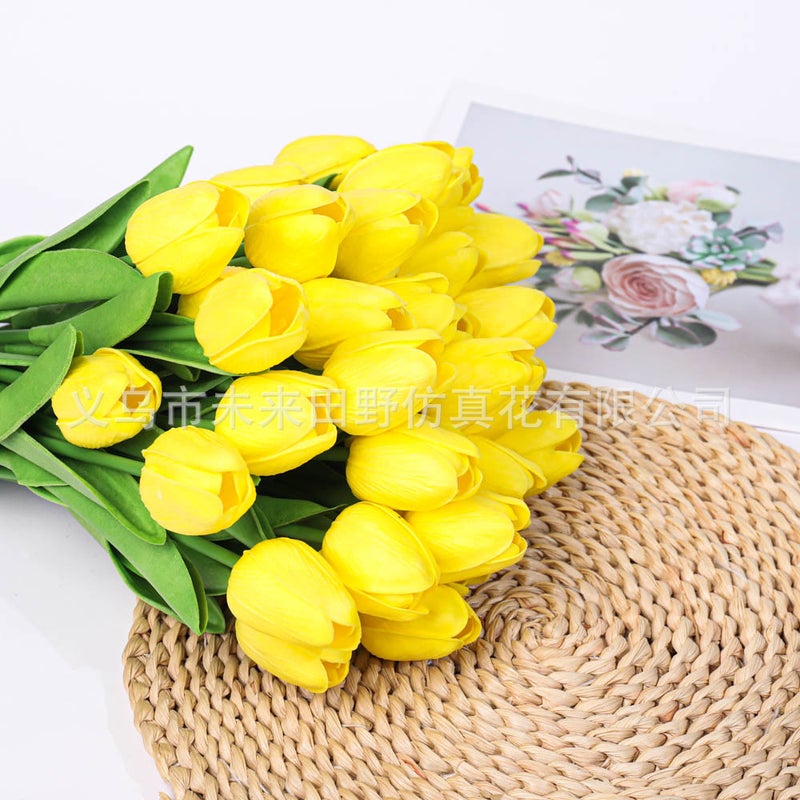 PU Tulips Artificial Bouquet Home Decor Deep Powder - Image 5