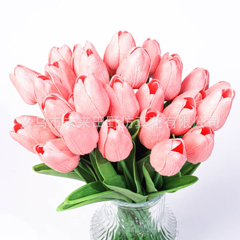 PU Tulips Artificial Bouquet Home Decor Deep Powder - Image 2
