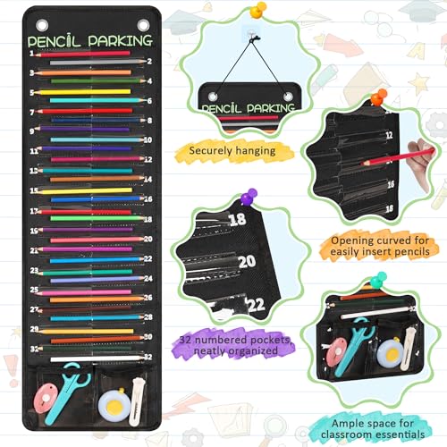 Loghot 32-Pocket Pencil Parking for Classroom, Hanging Pencil Holder Wall Organizer, Numbered Portable Pencil Parking Pocket Chart for Classroom Organization, School Storage Supplies - Image 4