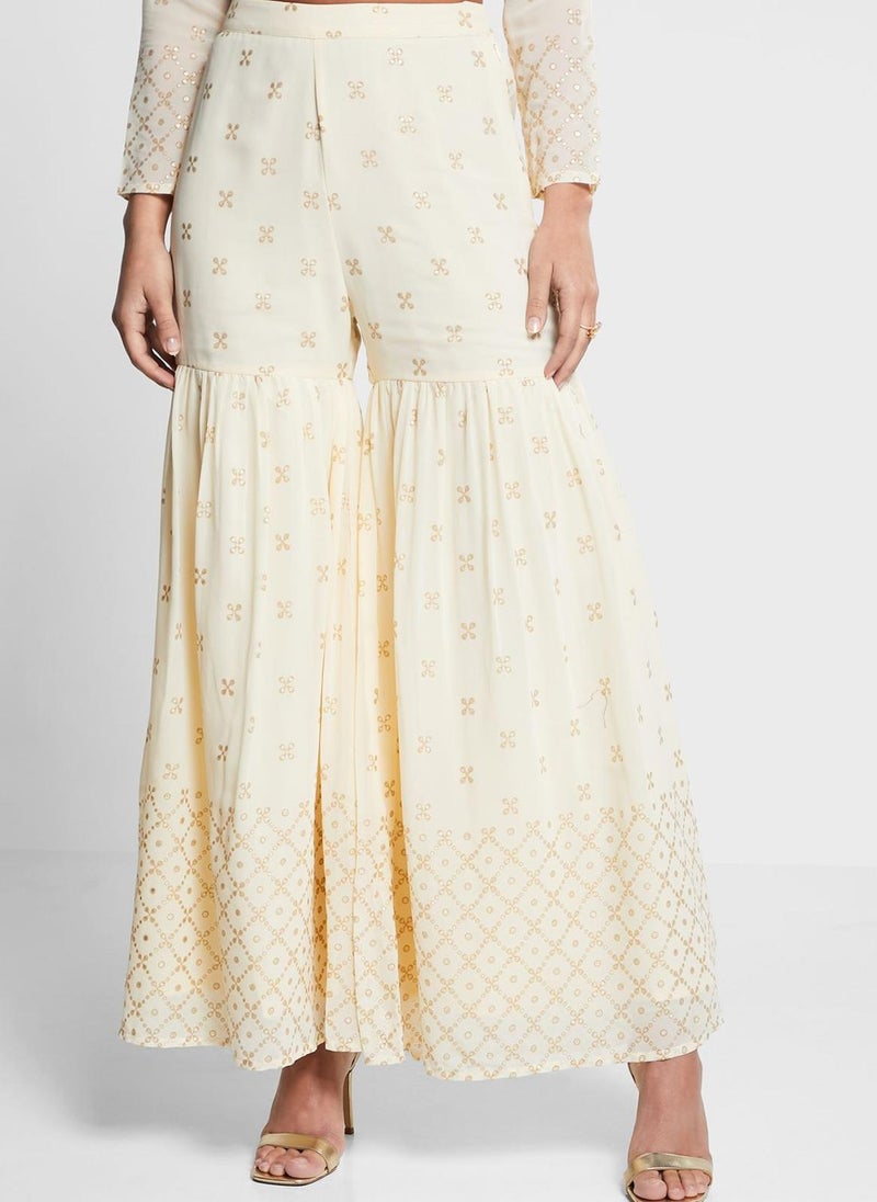 indya - Mesh Detail Peplum Kurti & Sharara Pants Set - Image 1