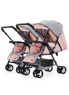 Baby Twin Stroller, Side By Side Double Strollers, Detachable and Reversible Pushchair With Adjustable Canopy And Backrest, Can Sit And Lie-pink a-5