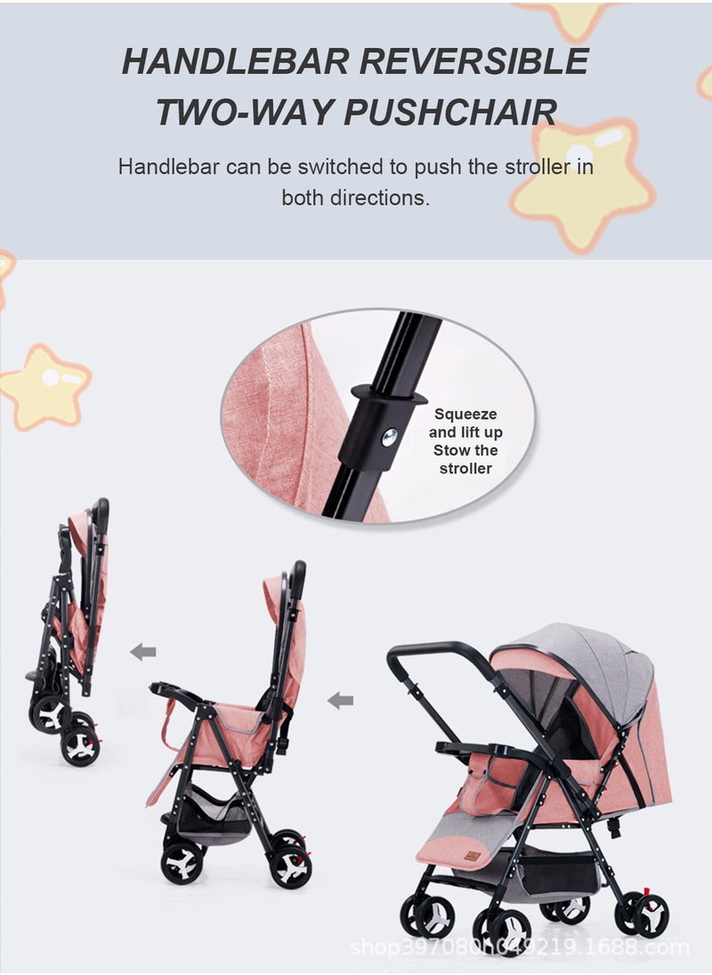MaBaby - Baby Twin Stroller, Side By Side Double Strollers, Detachable and Reversible Pushchair With Adjustable Canopy And Backrest, Can Sit And Lie-pink a-5 - Image 1