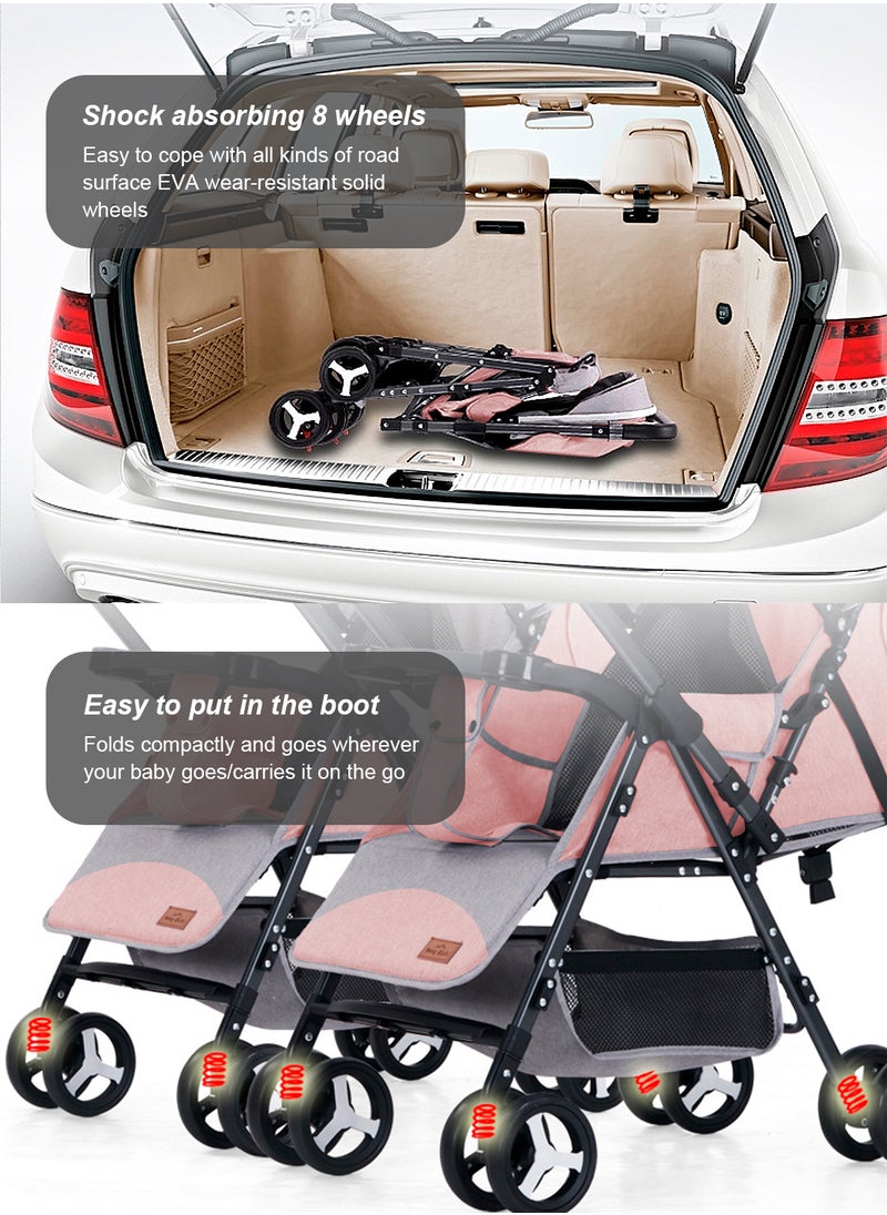 MaBaby - Baby Twin Stroller, Side By Side Double Strollers, Detachable and Reversible Pushchair With Adjustable Canopy And Backrest, Can Sit And Lie-pink a-5 - Image 1