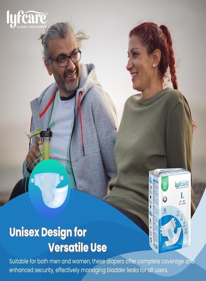 Lyfcare Open Tape Adult Diaper Large Size (L) - 60 Units (Pack of 6) | Unisex Diapers Open Tape | Waist (76-147 cm) | Wetness Indicator, Super absorb, 360° Protection & 0% Leakage | For Men & Women - Image 2