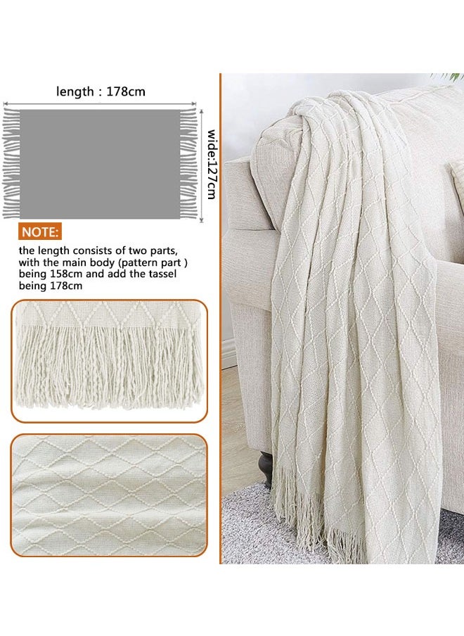 وهاواي Knitted Tassel Blankets, Super Soft Cozy Lightweight Decorative Throw Blankets for Couch , Bed, Sofa, Outdoor Throw Blanket All Seasons 127x178CM（Beige）  - Image 2