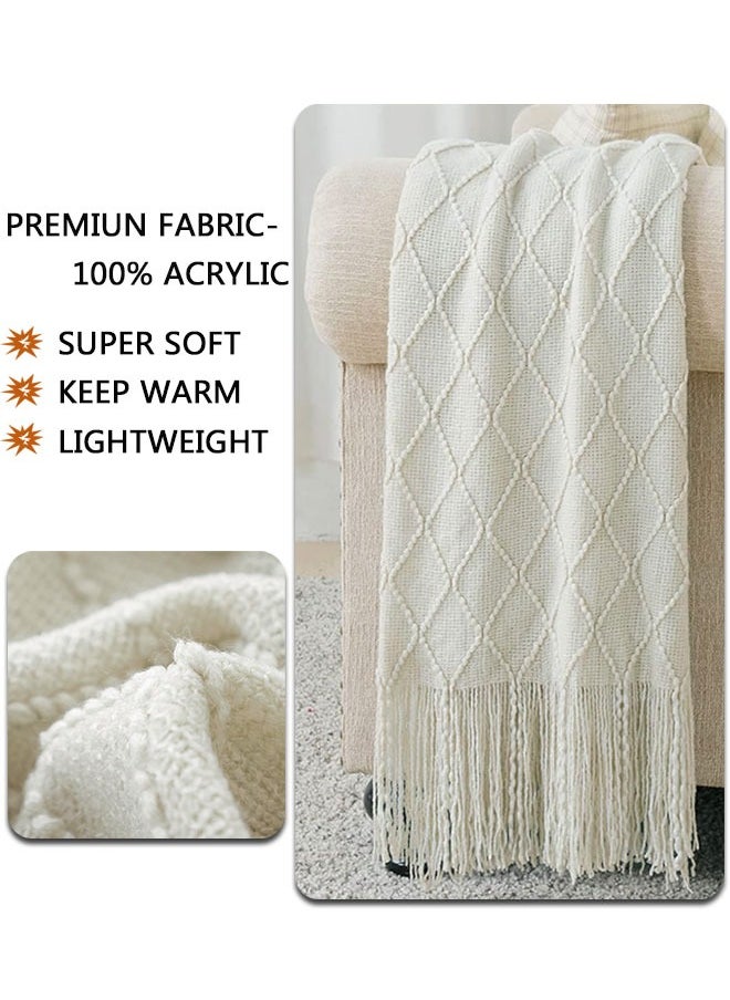 وهاواي Knitted Tassel Blankets, Super Soft Cozy Lightweight Decorative Throw Blankets for Couch , Bed, Sofa, Outdoor Throw Blanket All Seasons 127x178CM（Beige）  - Image 3