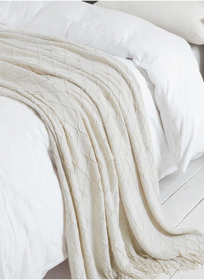 وهاواي Knitted Tassel Blankets, Super Soft Cozy Lightweight Decorative Throw Blankets for Couch , Bed, Sofa, Outdoor Throw Blanket All Seasons 127x178CM（Beige）  - Image 4