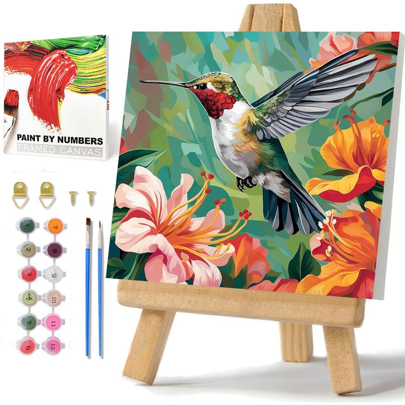 hkejoi Hummingbird Paint by Numbers Kit for Adults Beginner, Bird Paint by Numbers with Frame and Easel, DIY Crafts Painting by Number for Gift Home Wall Decor 9.84x9.84 inch - Image 1
