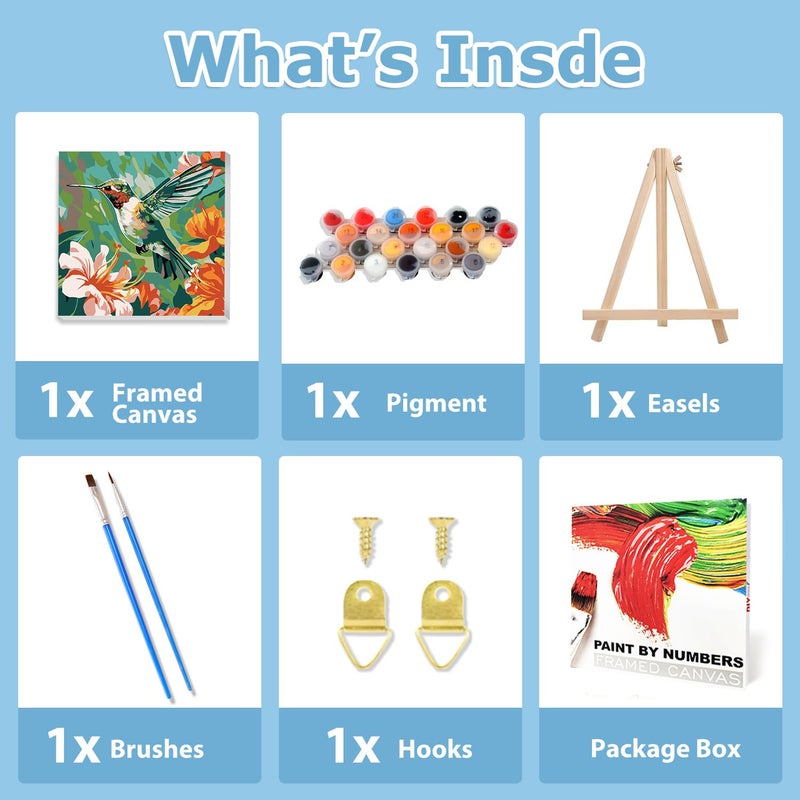 hkejoi Hummingbird Paint by Numbers Kit for Adults Beginner, Bird Paint by Numbers with Frame and Easel, DIY Crafts Painting by Number for Gift Home Wall Decor 9.84x9.84 inch - Image 4