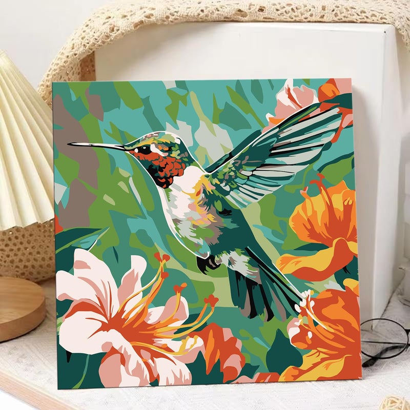 hkejoi Hummingbird Paint by Numbers Kit for Adults Beginner, Bird Paint by Numbers with Frame and Easel, DIY Crafts Painting by Number for Gift Home Wall Decor 9.84x9.84 inch - Image 2