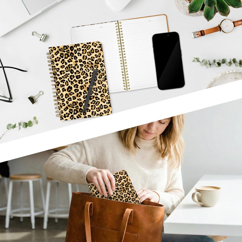 Stanoha Cute Spiral Notebook A5 Journal for Women Girls Kawaii Aesthetic Pretty Floral Design with Pocket, 8.5 x 5.7 inch, Line, Leopard Print - Image 5