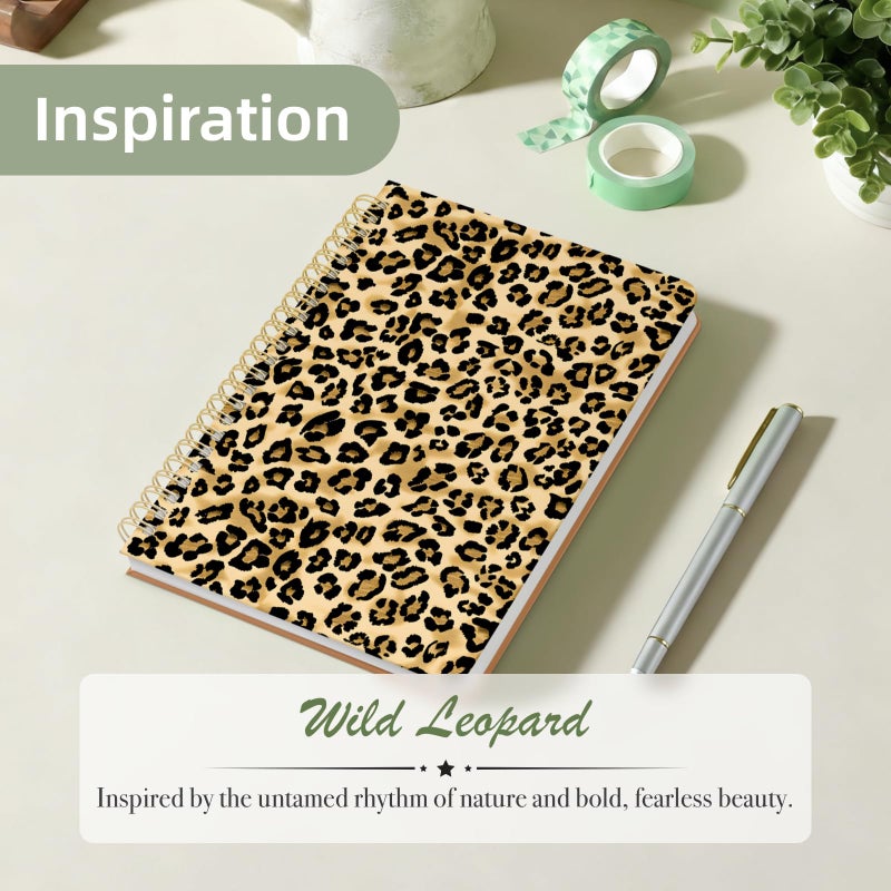 Stanoha Cute Spiral Notebook A5 Journal for Women Girls Kawaii Aesthetic Pretty Floral Design with Pocket, 8.5 x 5.7 inch, Line, Leopard Print - Image 2