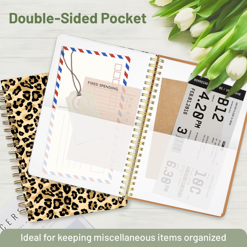 Stanoha Cute Spiral Notebook A5 Journal for Women Girls Kawaii Aesthetic Pretty Floral Design with Pocket, 8.5 x 5.7 inch, Line, Leopard Print - Image 4