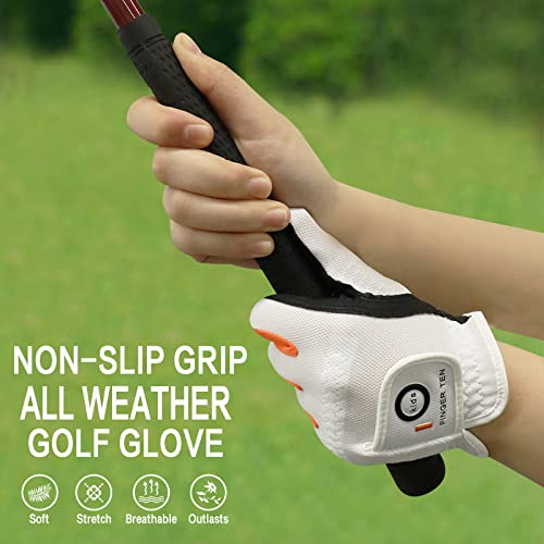 FINGER TEN Golf Gloves Junior Kids Youth Toddler Boys Girls Left Hand Right Hand Dura Feel White Blue Red Yellow Golf Glove Extra Value 2 Pack Age 4-11 Years Old (Small(Age 2-4) White, Worn on Right Hand) - Image 4