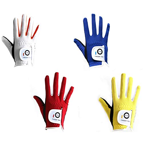 FINGER TEN Golf Gloves Junior Kids Youth Toddler Boys Girls Left Hand Right Hand Dura Feel White Blue Red Yellow Golf Glove Extra Value 2 Pack Age 4-11 Years Old (Small(Age 2-4) White, Worn on Right Hand) - Image 1