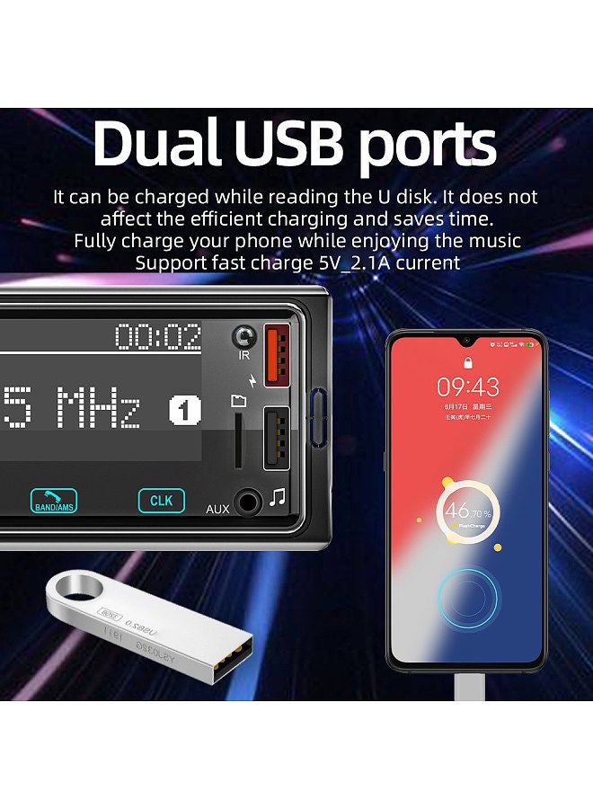 Single Din Car Stereo Receiver 1 Din MP3 Player FM DAB Radio with Full-Touching Button Support Hands-Free Calling USB Charging U-Disk/TF Card/AUX-IN BT