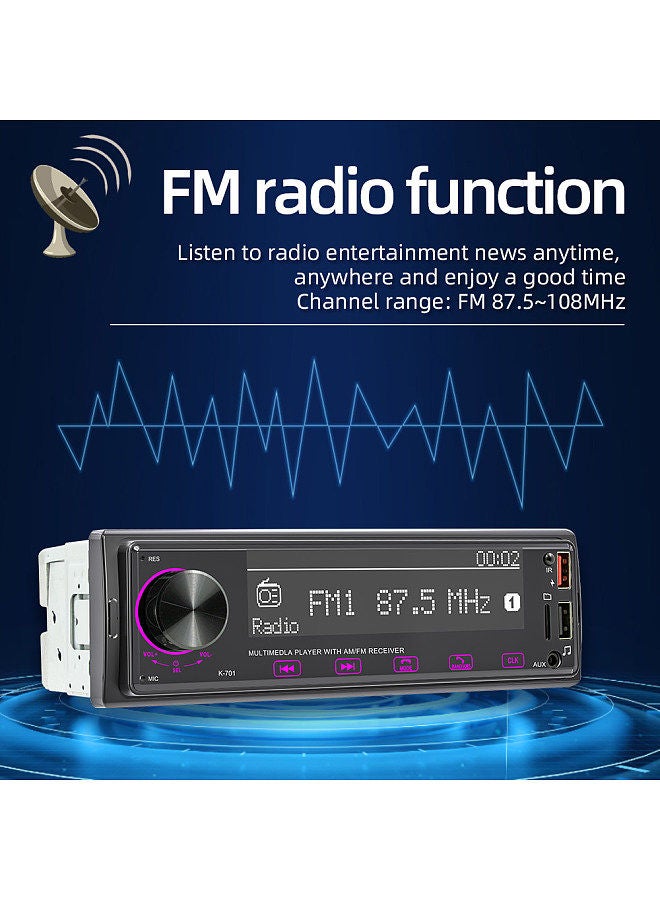 Single Din Car Stereo Receiver 1 Din MP3 Player FM DAB Radio with Full-Touching Button Support Hands-Free Calling USB Charging U-Disk/TF Card/AUX-IN BT