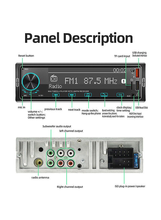 Single Din Car Stereo Receiver 1 Din MP3 Player FM DAB Radio with Full-Touching Button Support Hands-Free Calling USB Charging U-Disk/TF Card/AUX-IN BT