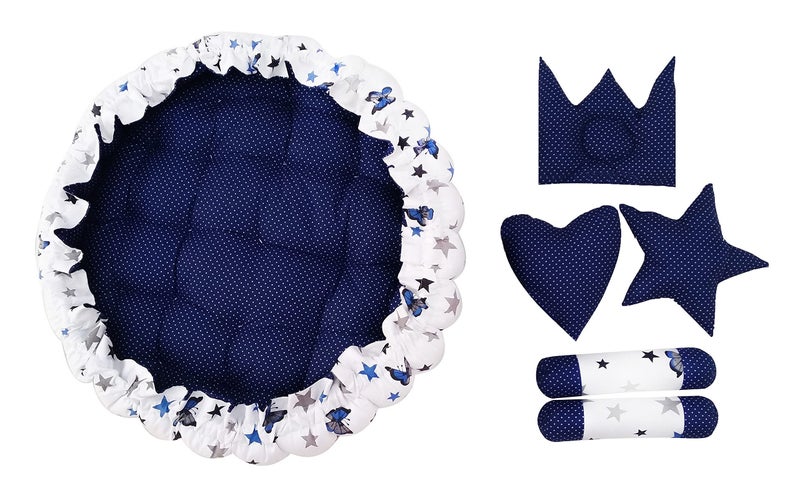 LOREM Blue 5 Pillows & Round Shape Cotton Baby Bed for 0-1 Year BB02 - Image 5