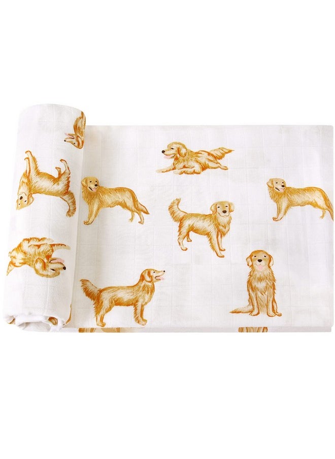 LifeTree - Baby Swaddle Blankets Dog, 70% Viscose From Bamboo And 30% Cotton Muslin Swaddle Blankets Boys Girls Swaddling Blanket Neutral For Newborn, Soft Large 47" X 47", Golden Retriever Dog - Image 1
