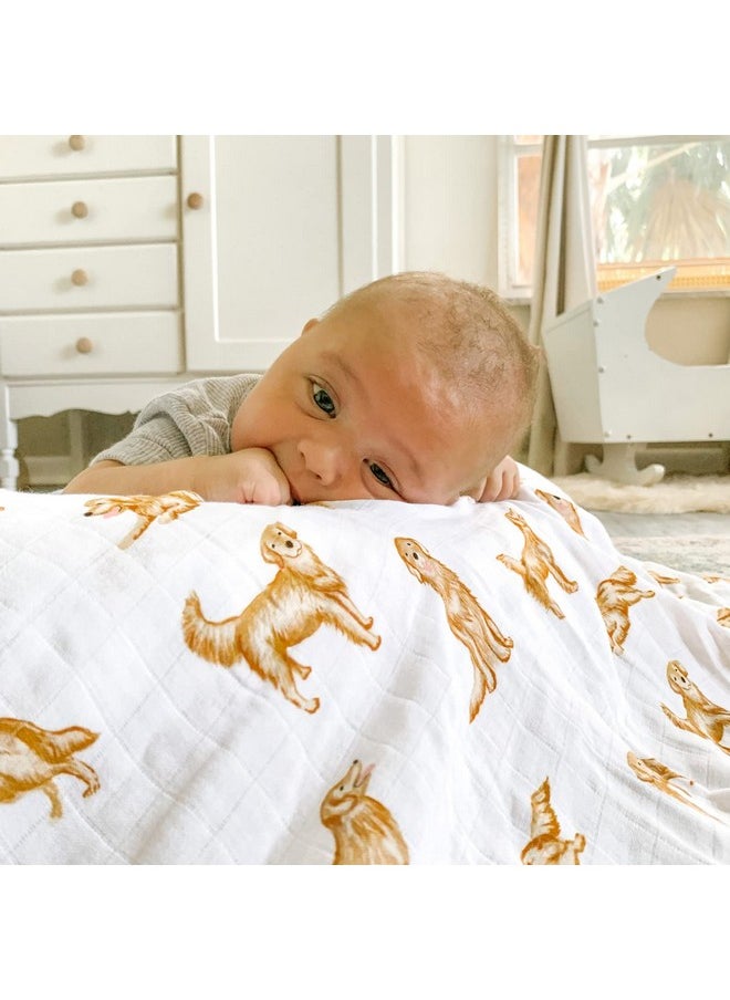 LifeTree - Baby Swaddle Blankets Dog, 70% Viscose From Bamboo And 30% Cotton Muslin Swaddle Blankets Boys Girls Swaddling Blanket Neutral For Newborn, Soft Large 47" X 47", Golden Retriever Dog - Image 1
