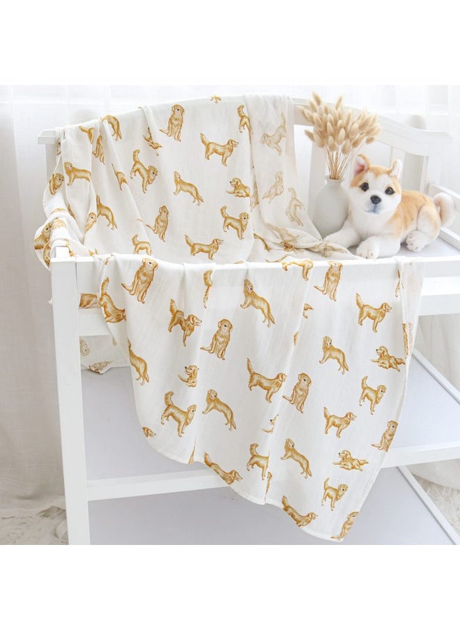 LifeTree - Baby Swaddle Blankets Dog, 70% Viscose From Bamboo And 30% Cotton Muslin Swaddle Blankets Boys Girls Swaddling Blanket Neutral For Newborn, Soft Large 47" X 47", Golden Retriever Dog - Image 1