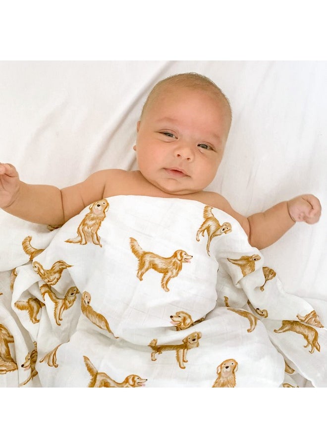 LifeTree - Baby Swaddle Blankets Dog, 70% Viscose From Bamboo And 30% Cotton Muslin Swaddle Blankets Boys Girls Swaddling Blanket Neutral For Newborn, Soft Large 47" X 47", Golden Retriever Dog - Image 1