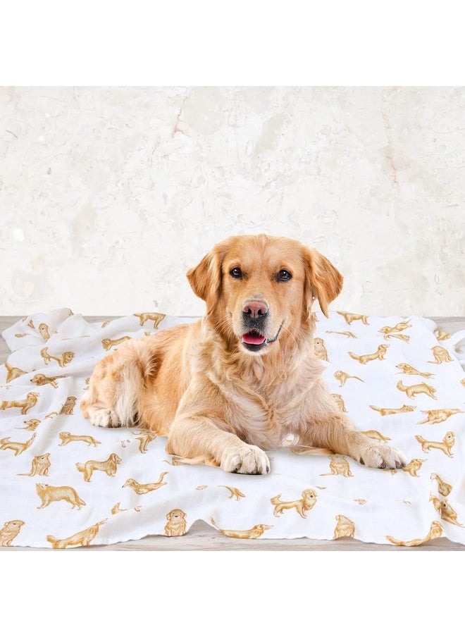 LifeTree - Baby Swaddle Blankets Dog, 70% Viscose From Bamboo And 30% Cotton Muslin Swaddle Blankets Boys Girls Swaddling Blanket Neutral For Newborn, Soft Large 47" X 47", Golden Retriever Dog - Image 1